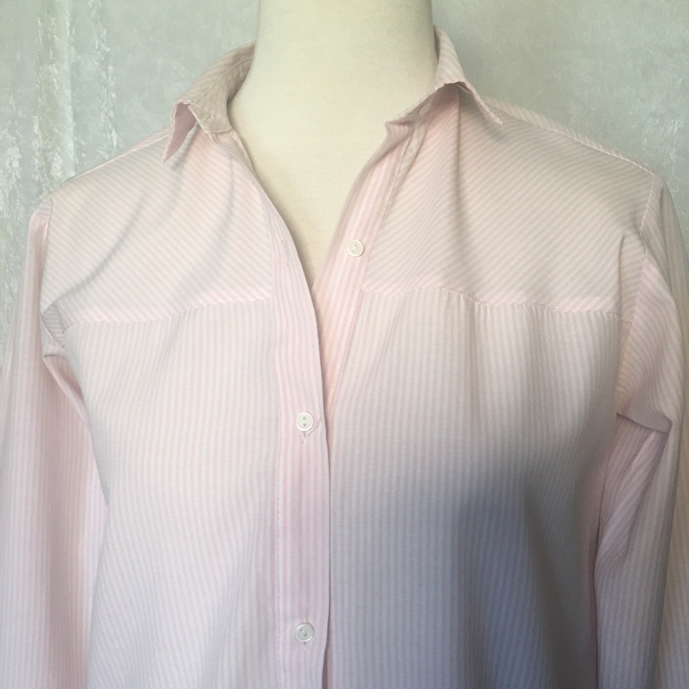 Zara Basic Pin Stripe Button Down High/Low Hem Sh… - image 3